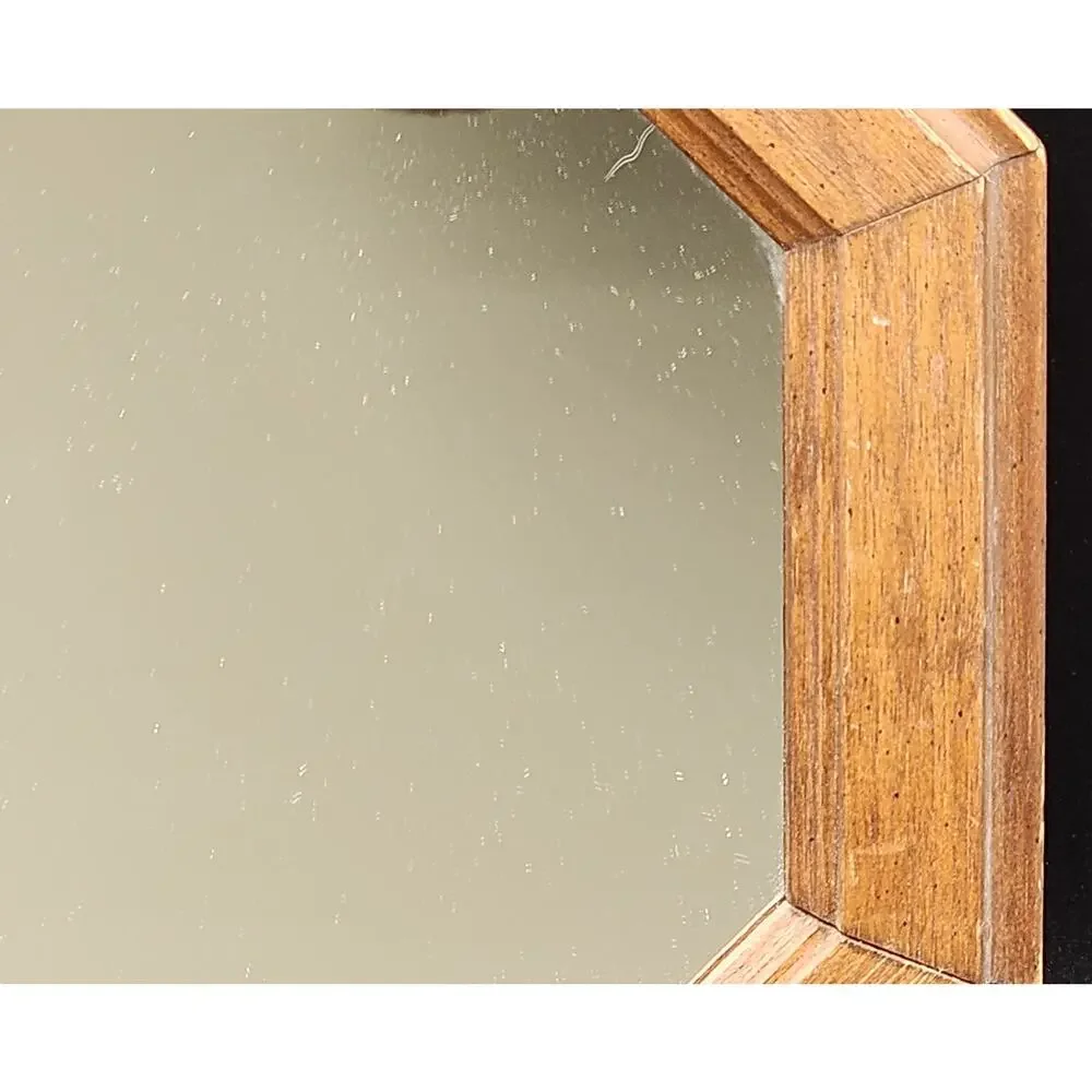 Vintage Solid Wood Octagon Mirror w/ Beveled Frame & Dual Hanging Options